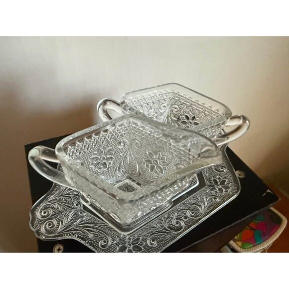 Indiana Glass Tiara Sugar and Creamer Set with Tray Sandwich Glass - Picture 5 of 8